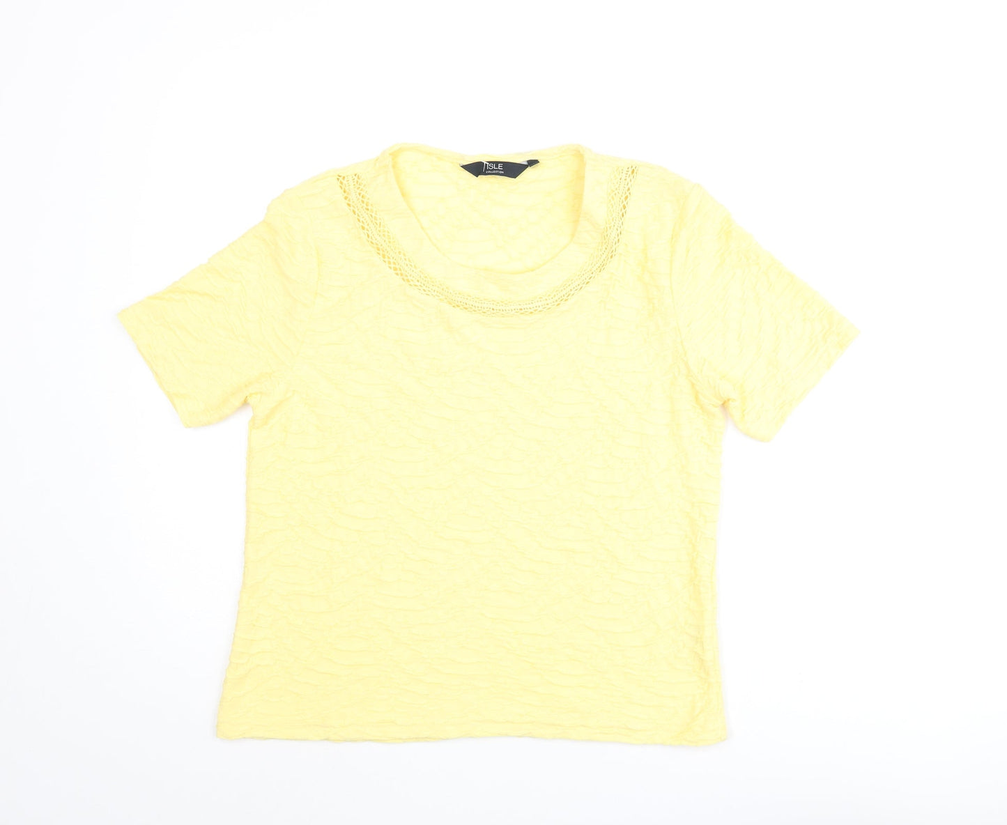 EWM Womens Yellow Polyester Basic Blouse Size S Round Neck - Textured