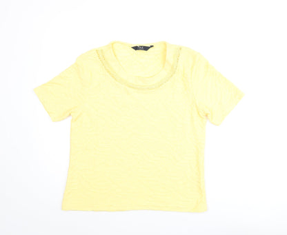 EWM Womens Yellow Polyester Basic Blouse Size S Round Neck - Textured