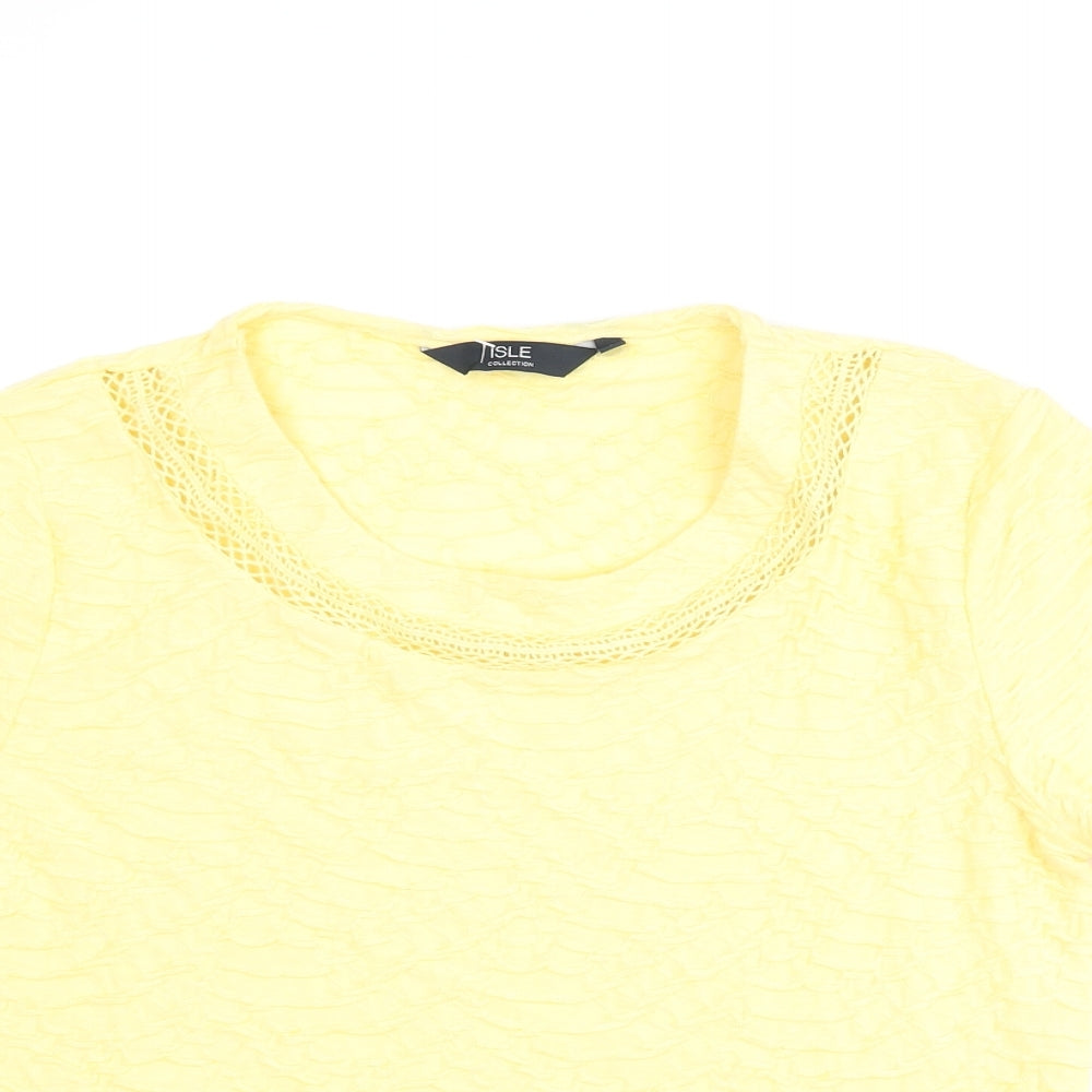 EWM Womens Yellow Polyester Basic Blouse Size S Round Neck - Textured