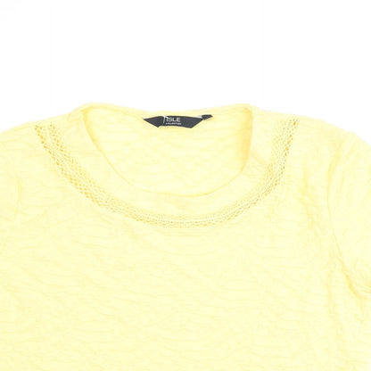 EWM Womens Yellow Polyester Basic Blouse Size S Round Neck - Textured