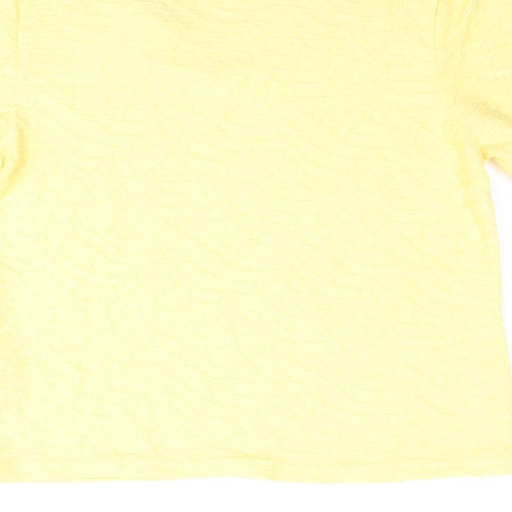 EWM Womens Yellow Polyester Basic Blouse Size S Round Neck - Textured