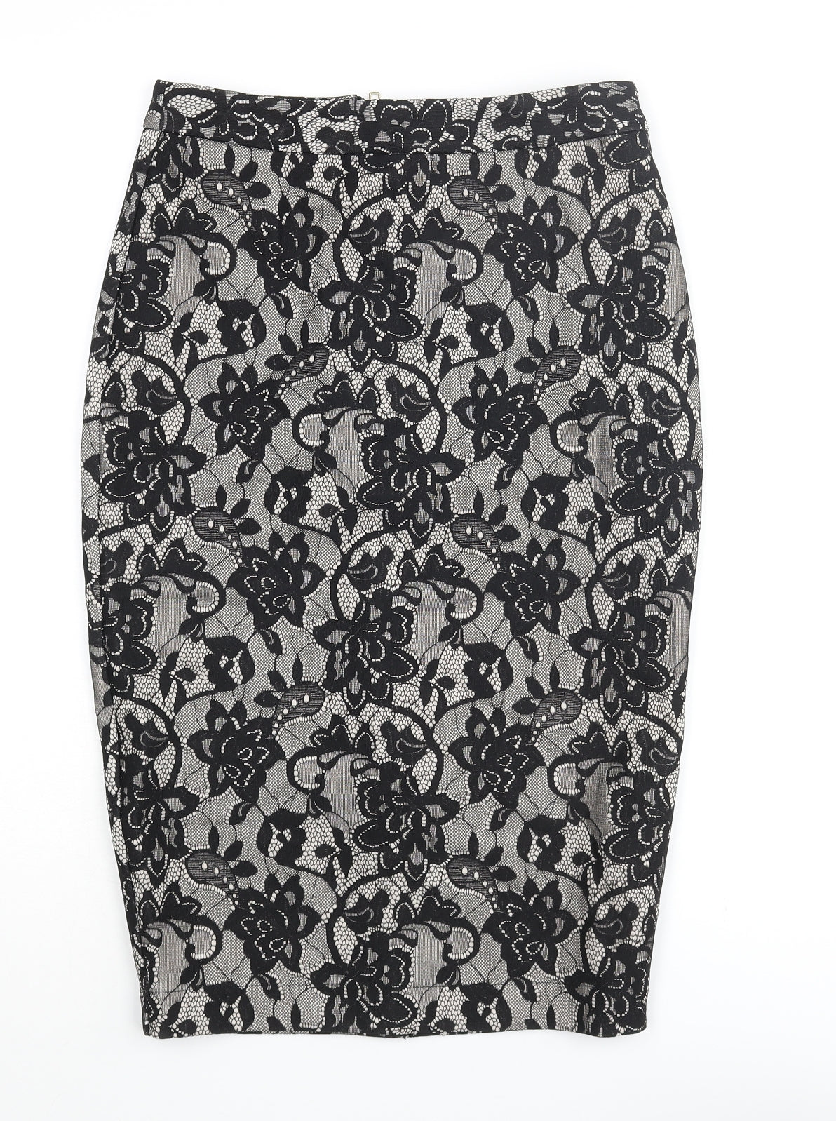 New Look Womens Black Floral Nylon Straight & Pencil Skirt Size 8 Zip
