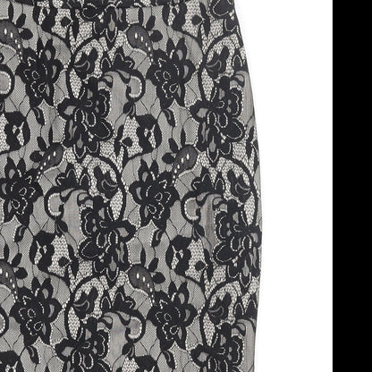New Look Womens Black Floral Nylon Straight & Pencil Skirt Size 8 Zip