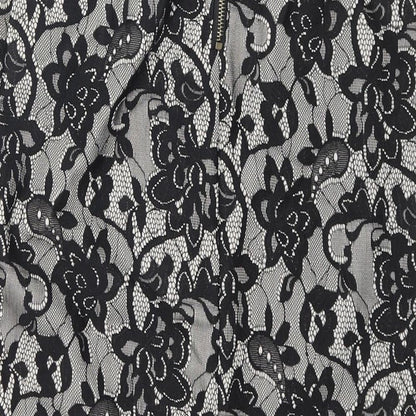 New Look Womens Black Floral Nylon Straight & Pencil Skirt Size 8 Zip