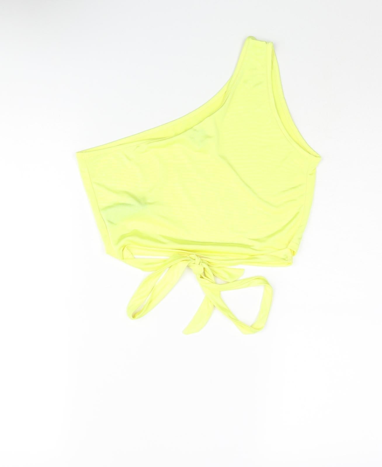 Miss Selfridge Womens Yellow Polyester Cropped Blouse Size 12 One Shoulder - Tie Detail
