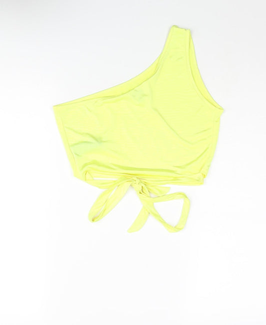 Miss Selfridge Womens Yellow Polyester Cropped Blouse Size 12 One Shoulder - Tie Detail