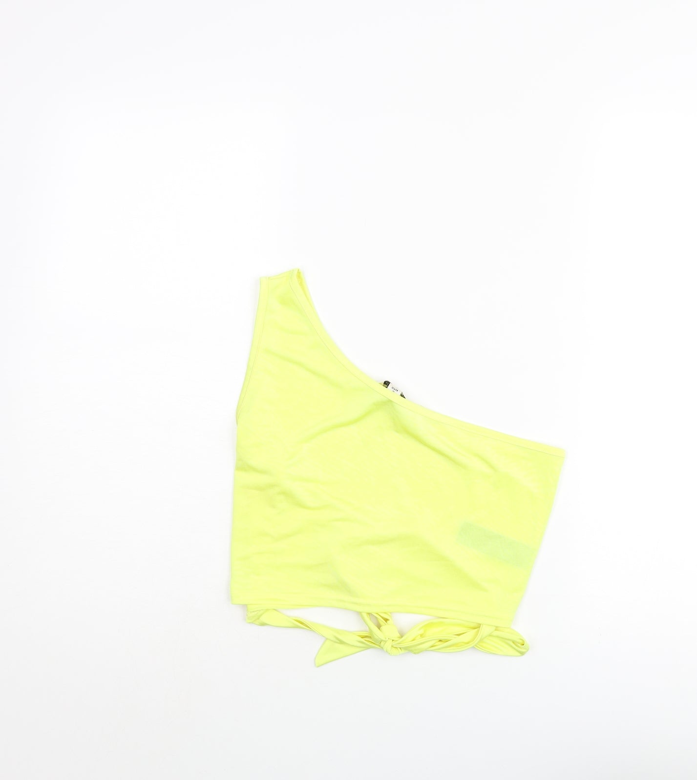 Miss Selfridge Womens Yellow Polyester Cropped Blouse Size 12 One Shoulder - Tie Detail