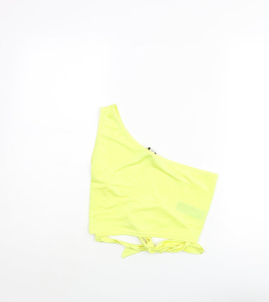 Miss Selfridge Womens Yellow Polyester Cropped Blouse Size 12 One Shoulder - Tie Detail