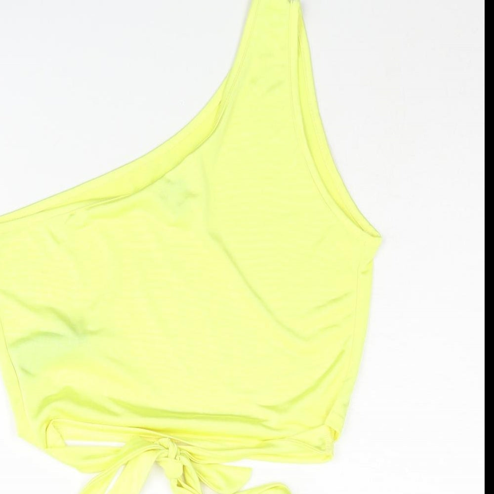 Miss Selfridge Womens Yellow Polyester Cropped Blouse Size 12 One Shoulder - Tie Detail
