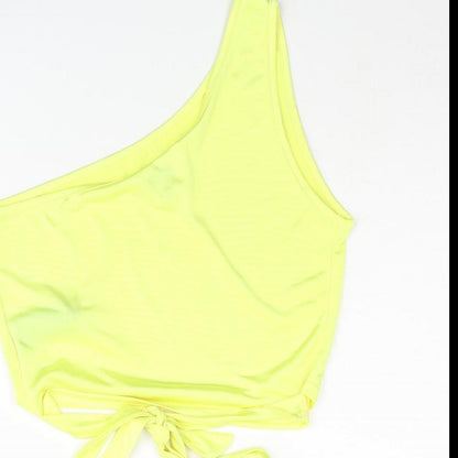 Miss Selfridge Womens Yellow Polyester Cropped Blouse Size 12 One Shoulder - Tie Detail