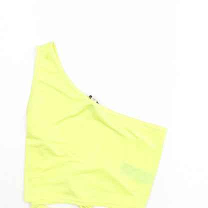 Miss Selfridge Womens Yellow Polyester Cropped Blouse Size 12 One Shoulder - Tie Detail