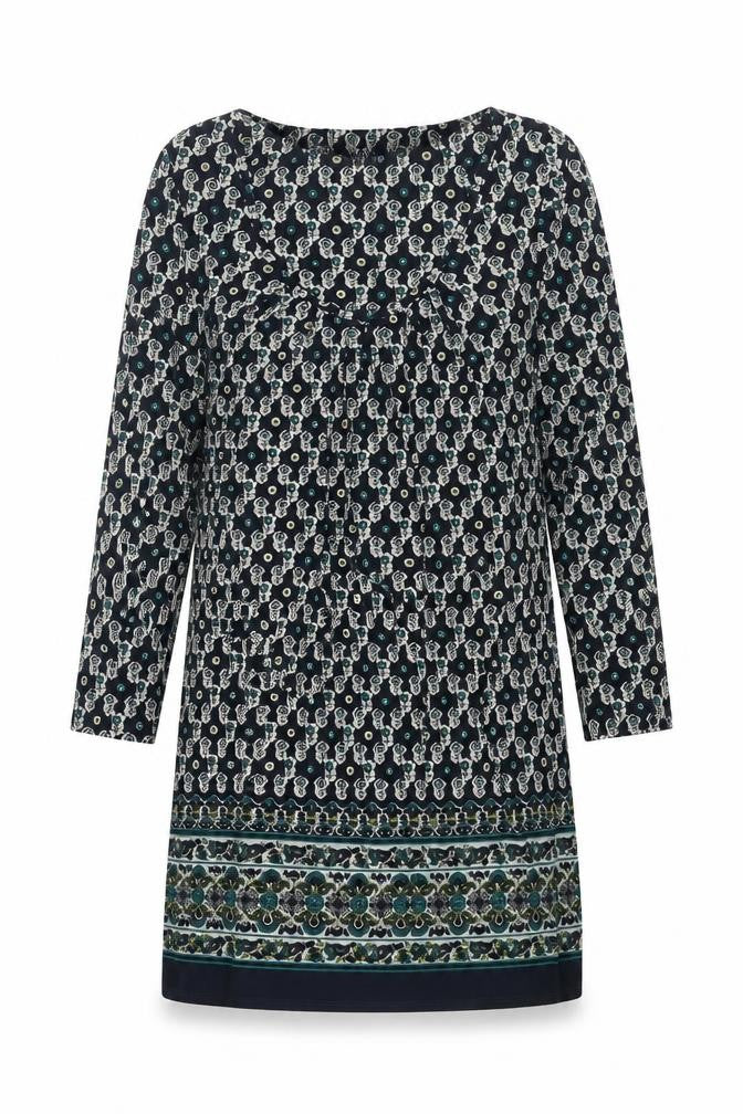 East Womens Blue Geometric Polyester Mini Size 12 Scoop Neck Pullover