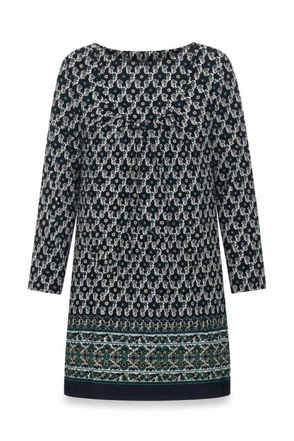 East Womens Blue Geometric Polyester Mini Size 12 Scoop Neck Pullover