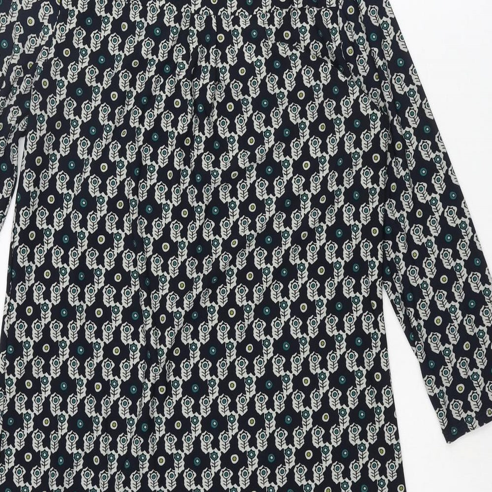 EAST Womens Blue Geometric Polyester Mini Size 12 Scoop Neck Pullover