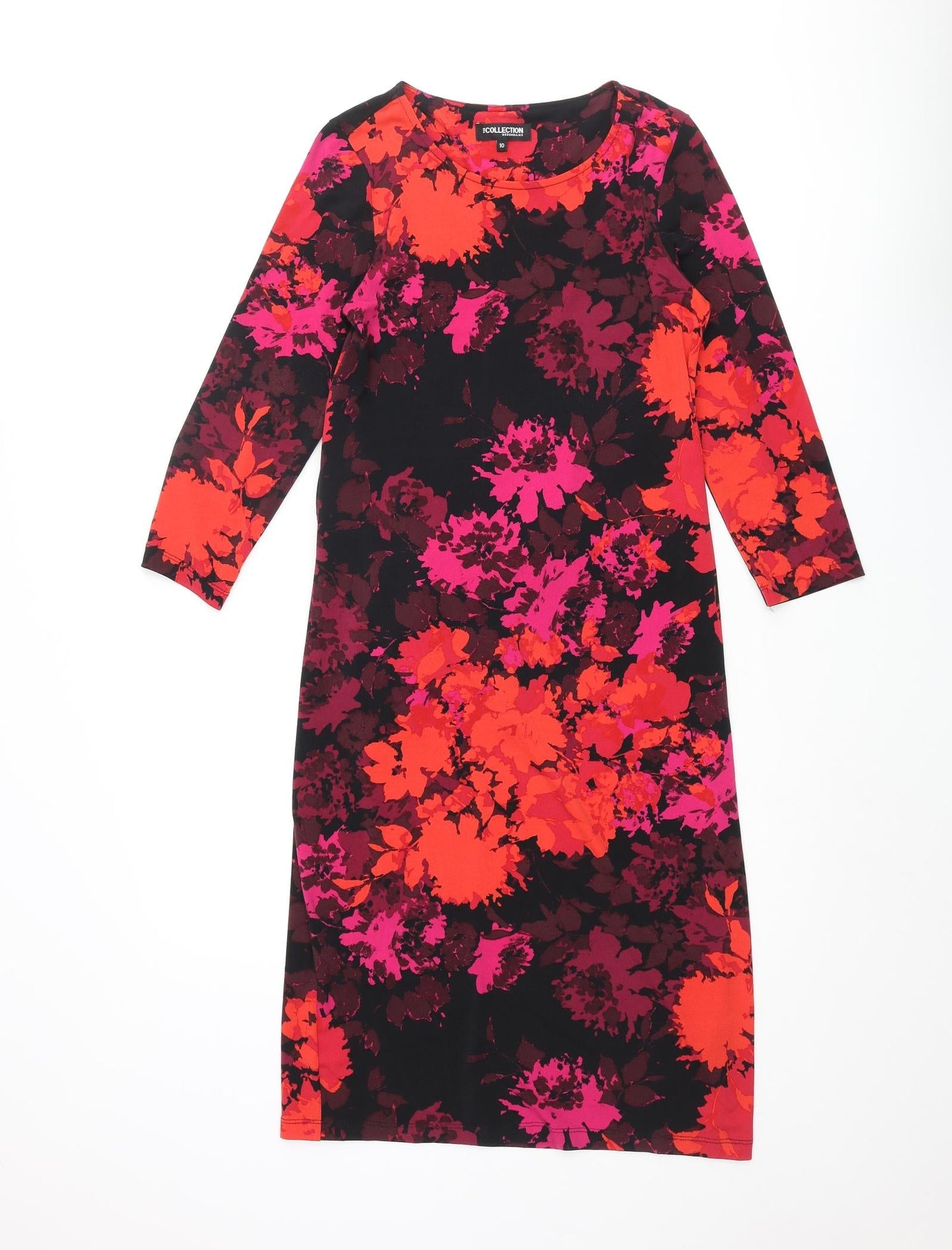 Debenhams Womens Multicoloured Floral Polyester Pencil Dress Size 10 Round Neck Pullover - Belted
