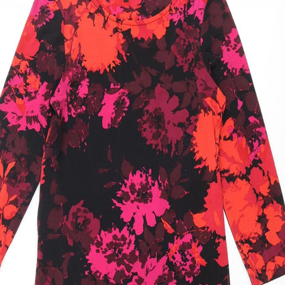 Debenhams Womens Multicoloured Floral Polyester Pencil Dress Size 10 Round Neck Pullover - Belted