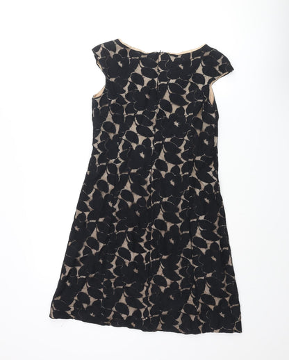 Wallis Womens Black Geometric Cotton A-Line Size 10 Round Neck Zip