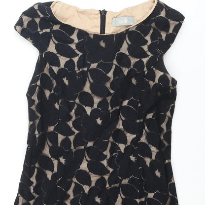 Wallis Womens Black Geometric Cotton A-Line Size 10 Round Neck Zip