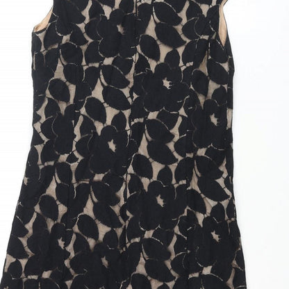Wallis Womens Black Geometric Cotton A-Line Size 10 Round Neck Zip