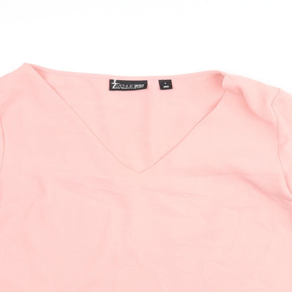 7th Avenue Womens Pink Polyester Basic Blouse Size S V-Neck - Pleated Bell Sleeve