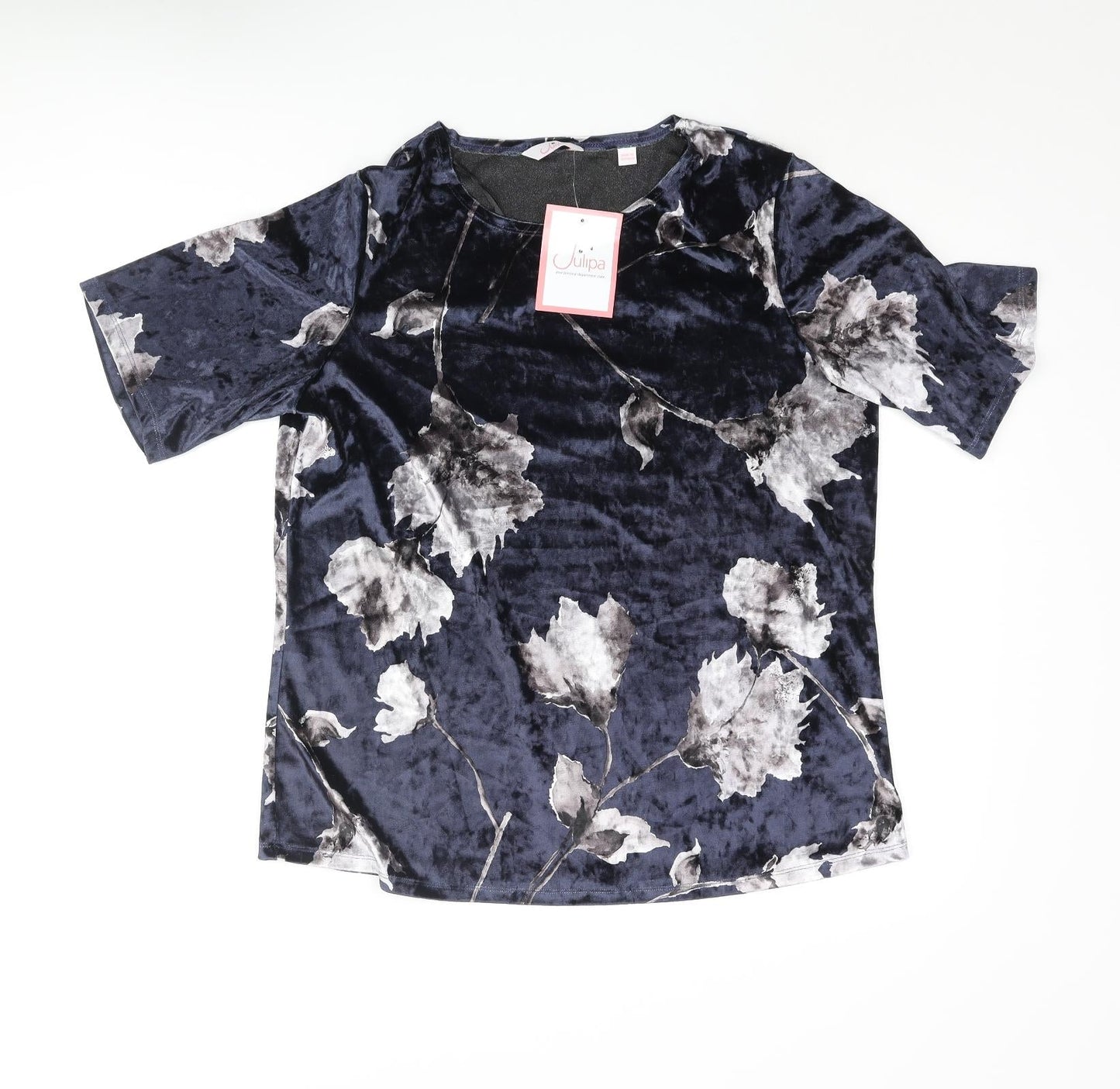 Julipa Womens Blue Floral Polyester Basic Blouse Size 14 Round Neck