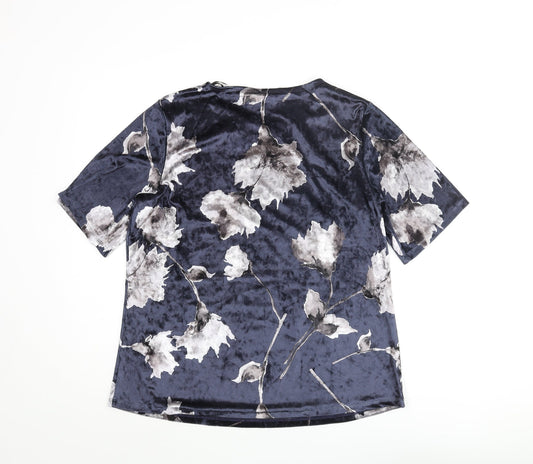 Julipa Womens Blue Floral Polyester Basic Blouse Size 14 Round Neck