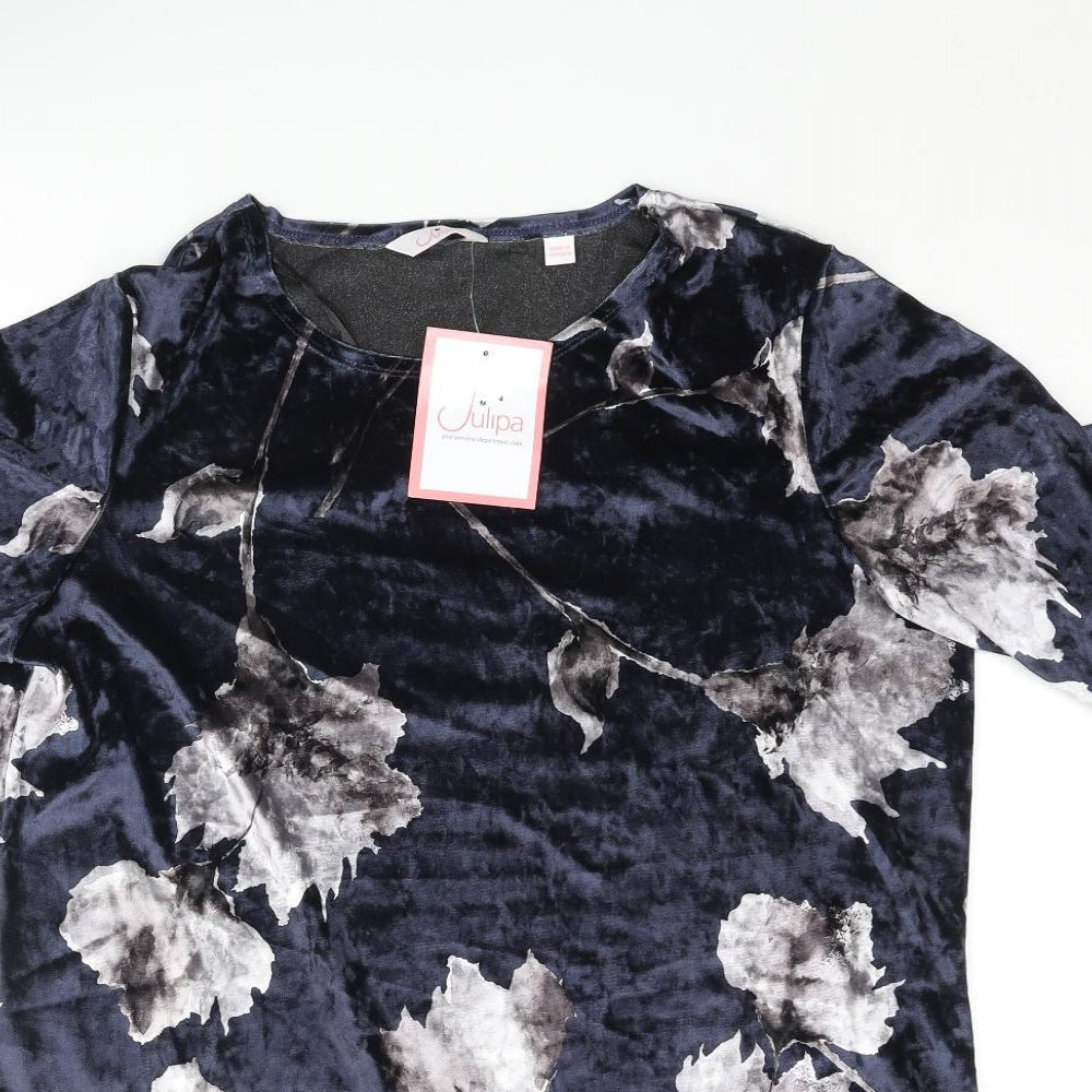 Julipa Womens Blue Floral Polyester Basic Blouse Size 14 Round Neck