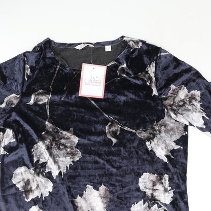 Julipa Womens Blue Floral Polyester Basic Blouse Size 14 Round Neck