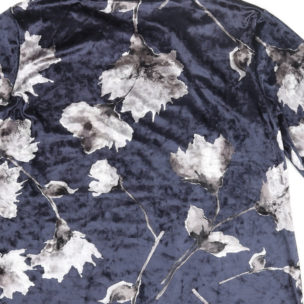 Julipa Womens Blue Floral Polyester Basic Blouse Size 14 Round Neck