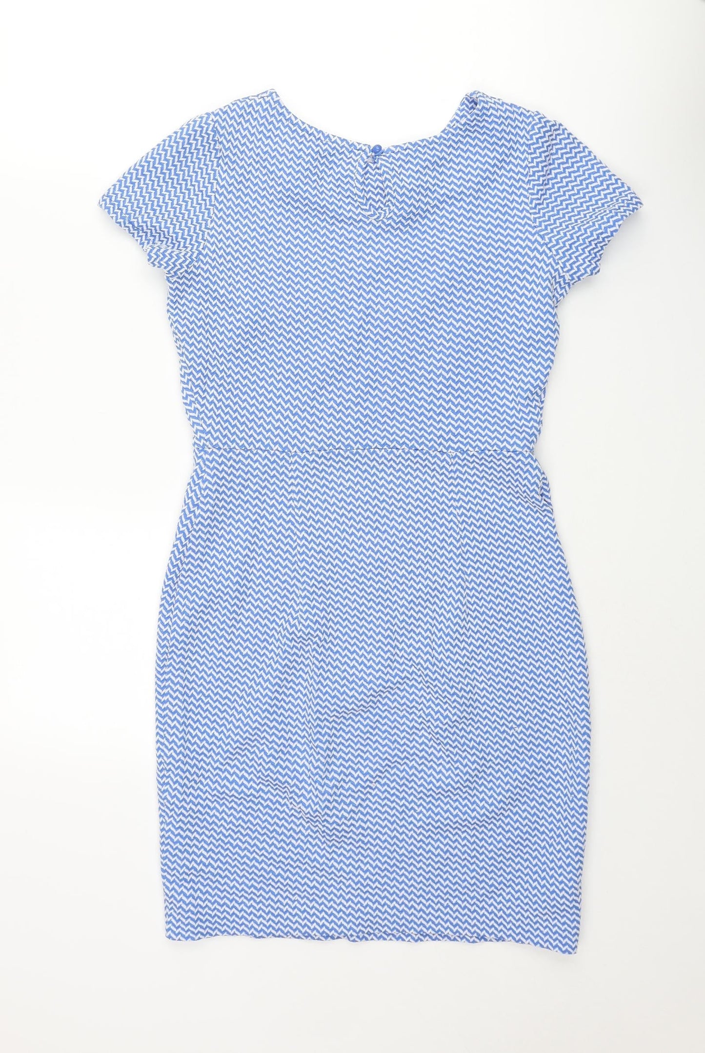 Dorothy Perkins Womens Blue Geometric Polyester Bodycon Size 8 Round Neck Button
