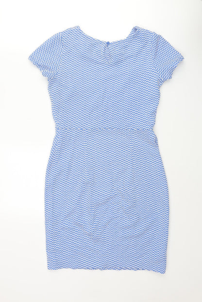 Dorothy Perkins Womens Blue Geometric Polyester Bodycon Size 8 Round Neck Button