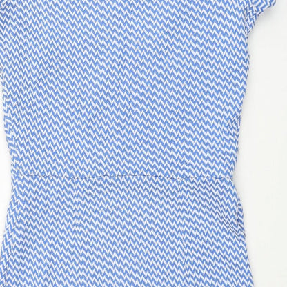 Dorothy Perkins Womens Blue Geometric Polyester Bodycon Size 8 Round Neck Button