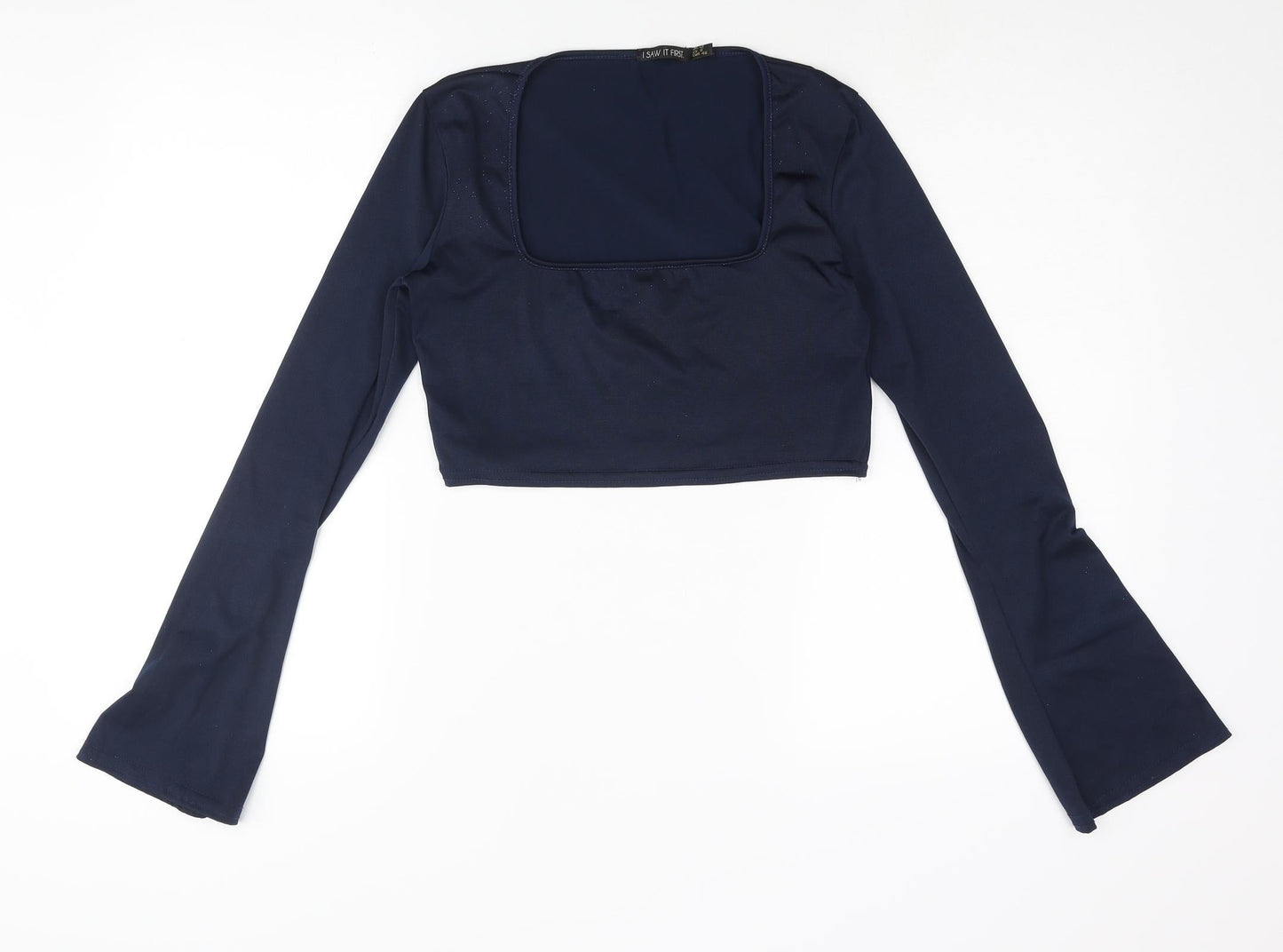 I SAW IT FIRST Womens Blue Polyester Cropped Blouse Size 12 Square Neck - Glitter