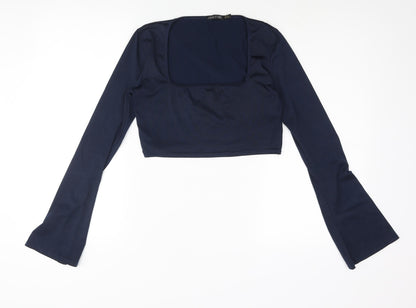 I SAW IT FIRST Womens Blue Polyester Cropped Blouse Size 12 Square Neck - Glitter