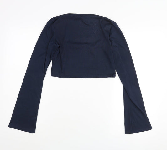 I SAW IT FIRST Womens Blue Polyester Cropped Blouse Size 12 Square Neck - Glitter