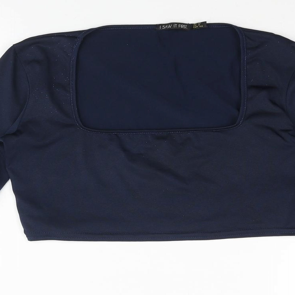I SAW IT FIRST Womens Blue Polyester Cropped Blouse Size 12 Square Neck - Glitter