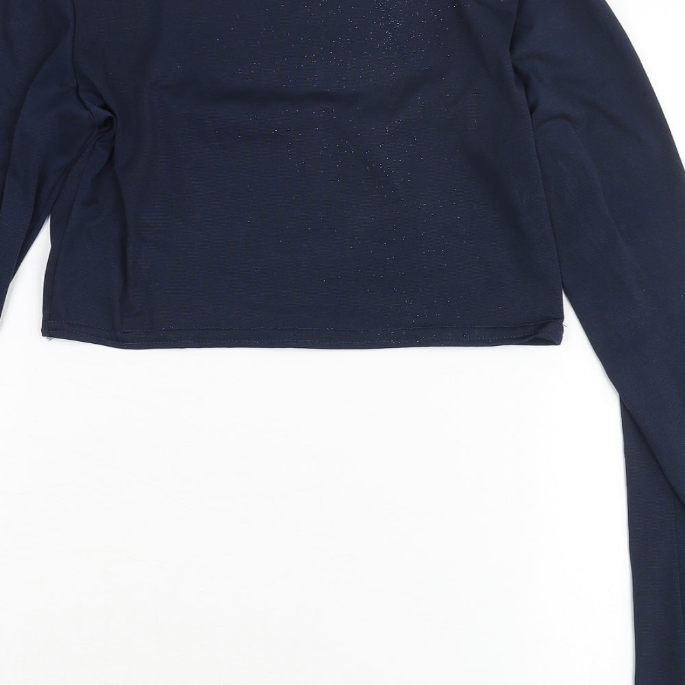 I SAW IT FIRST Womens Blue Polyester Cropped Blouse Size 12 Square Neck - Glitter