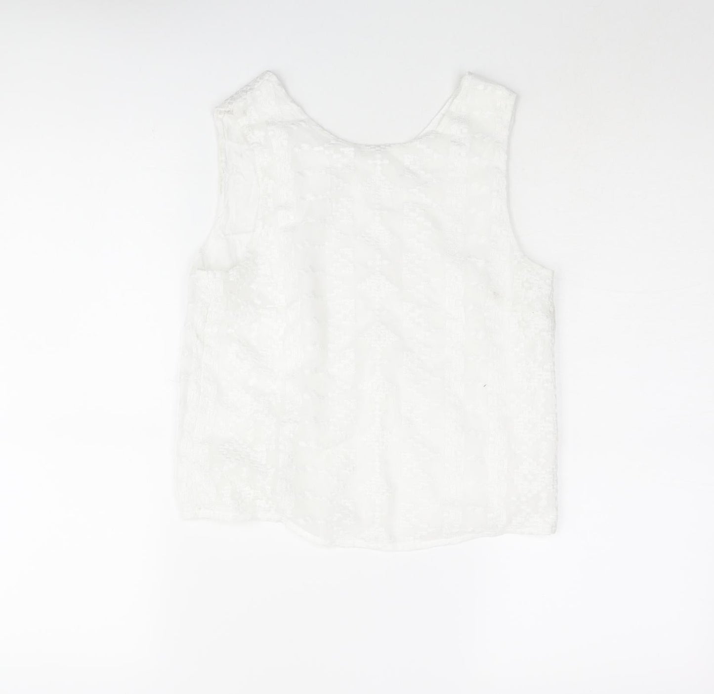 Mnago Womens White Geometric Polyester Camisole Blouse Size S Round Neck - Button Detail