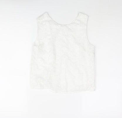 Mnago Womens White Geometric Polyester Camisole Blouse Size S Round Neck - Button Detail