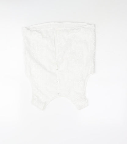 Mnago Womens White Geometric Polyester Camisole Blouse Size S Round Neck - Button Detail