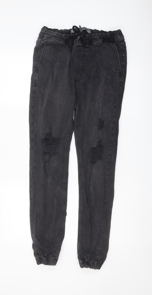 Denim & Co. Mens Grey Cotton Jogger Trousers Size XS L29 in Regular Drawstring