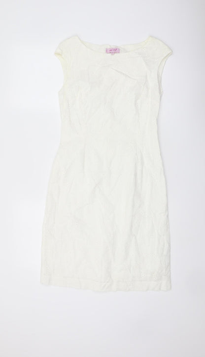 Per Una Womens White Cotton Pencil Dress Size 8 Boat Neck Zip