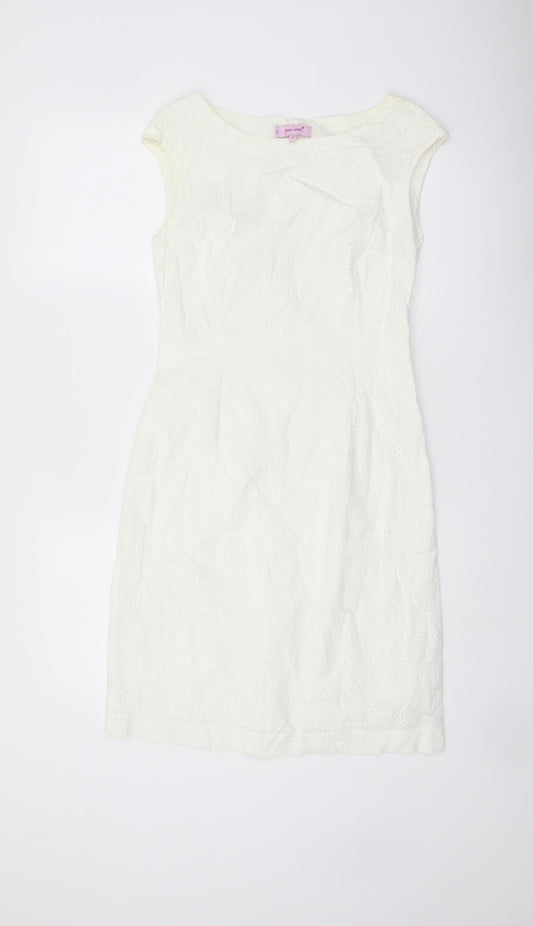 Per Una Womens White Cotton Pencil Dress Size 8 Boat Neck Zip