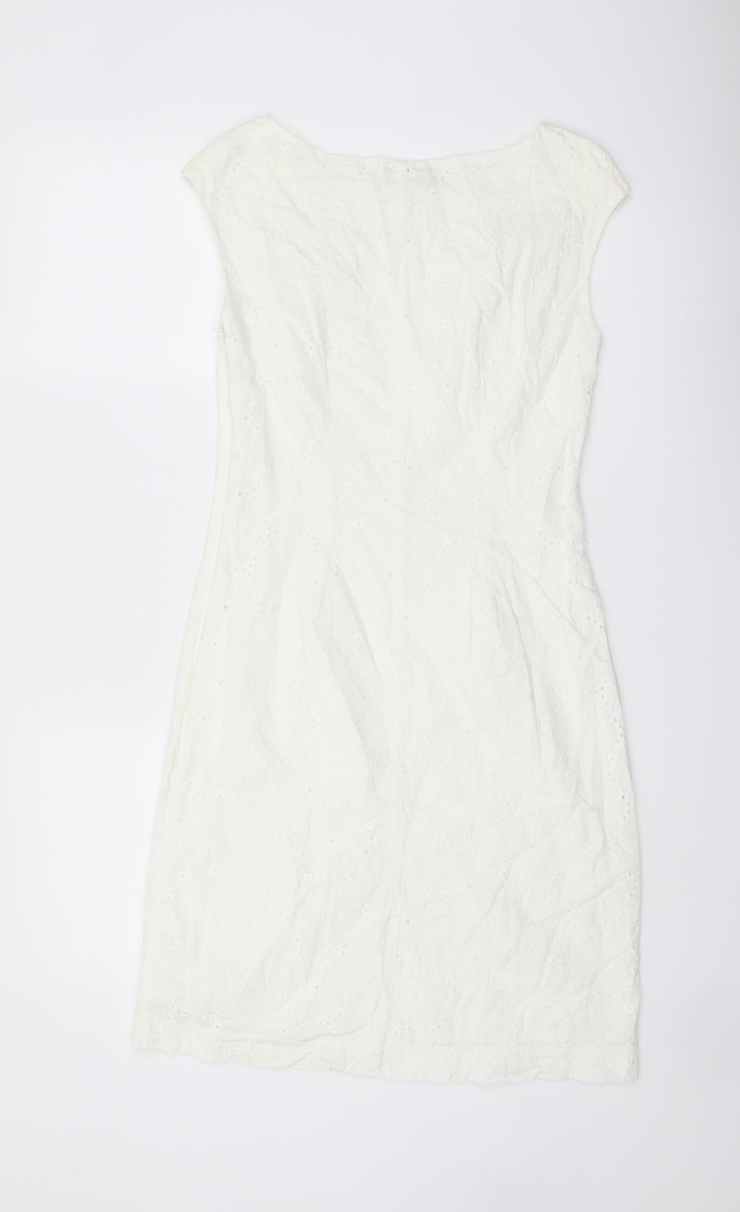Per Una Womens White Cotton Pencil Dress Size 8 Boat Neck Zip