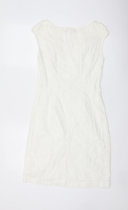 Per Una Womens White Cotton Pencil Dress Size 8 Boat Neck Zip