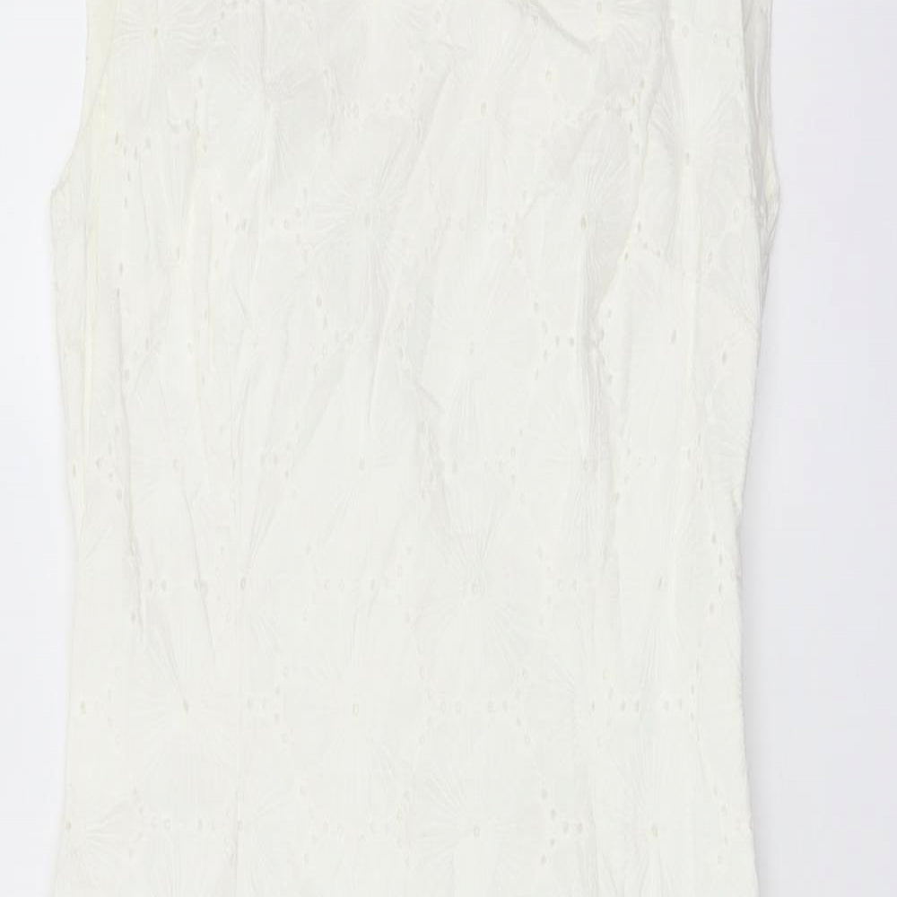 Per Una Womens White Cotton Pencil Dress Size 8 Boat Neck Zip