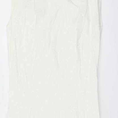 Per Una Womens White Cotton Pencil Dress Size 8 Boat Neck Zip