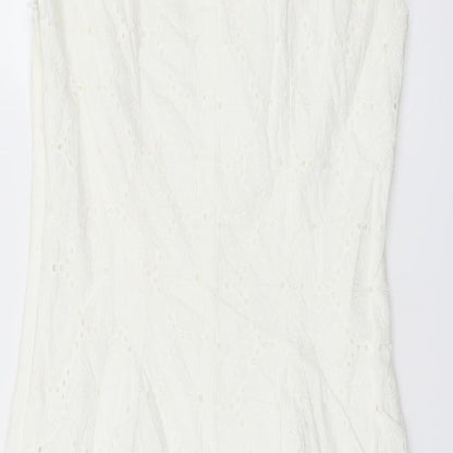 Per Una Womens White Cotton Pencil Dress Size 8 Boat Neck Zip