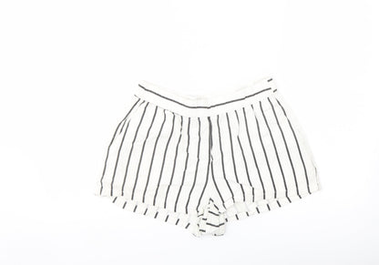 VERO MODA Womens White Striped Linen Cut-Off Shorts Size S L3 in Regular Button