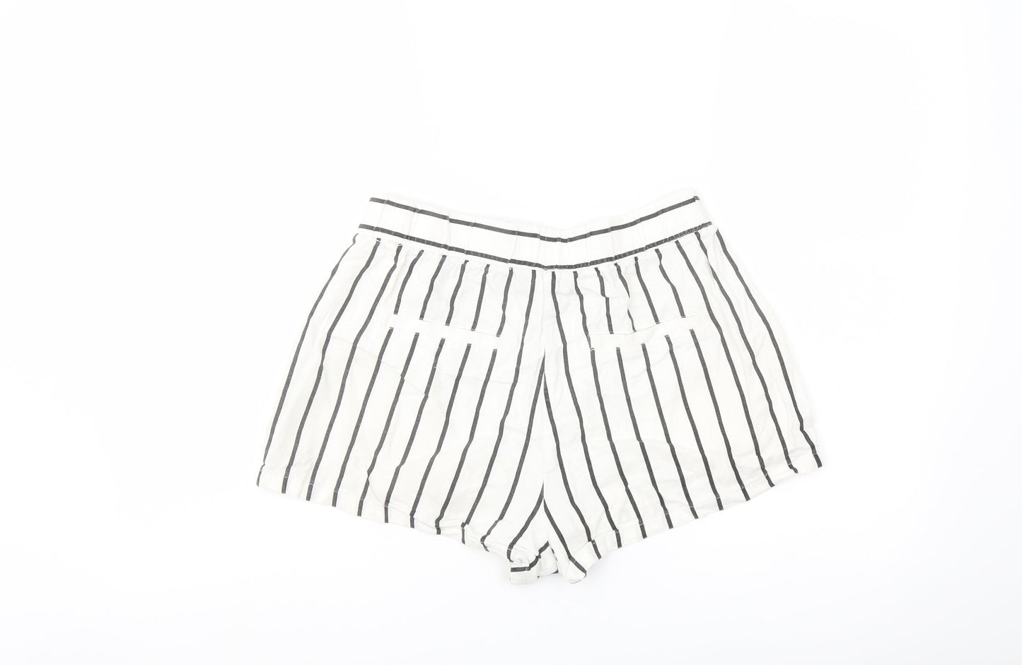 VERO MODA Womens White Striped Linen Cut-Off Shorts Size S L3 in Regular Button